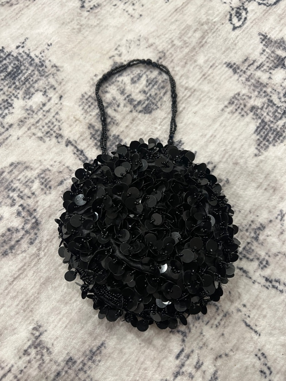 Black Sequin Beaded Round Evening Bag